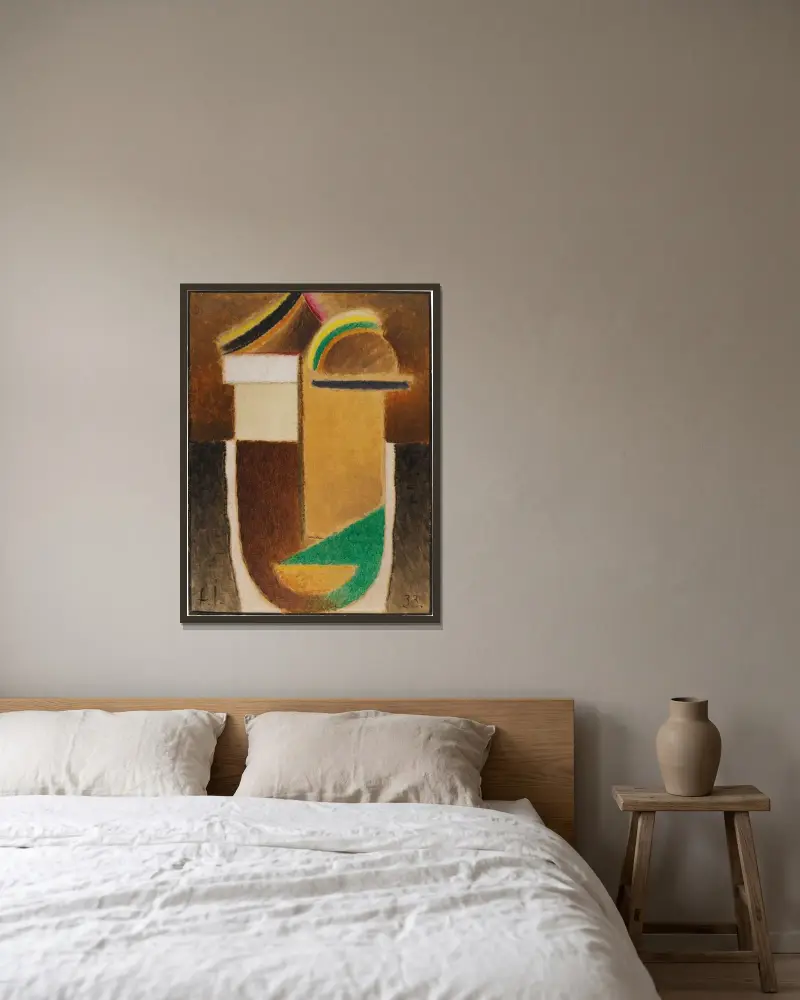Abstrakter Kopf (Konstruktiver Kopf), 1933 – nr 1 av Alexej von Jawlensky inramad på en vägg