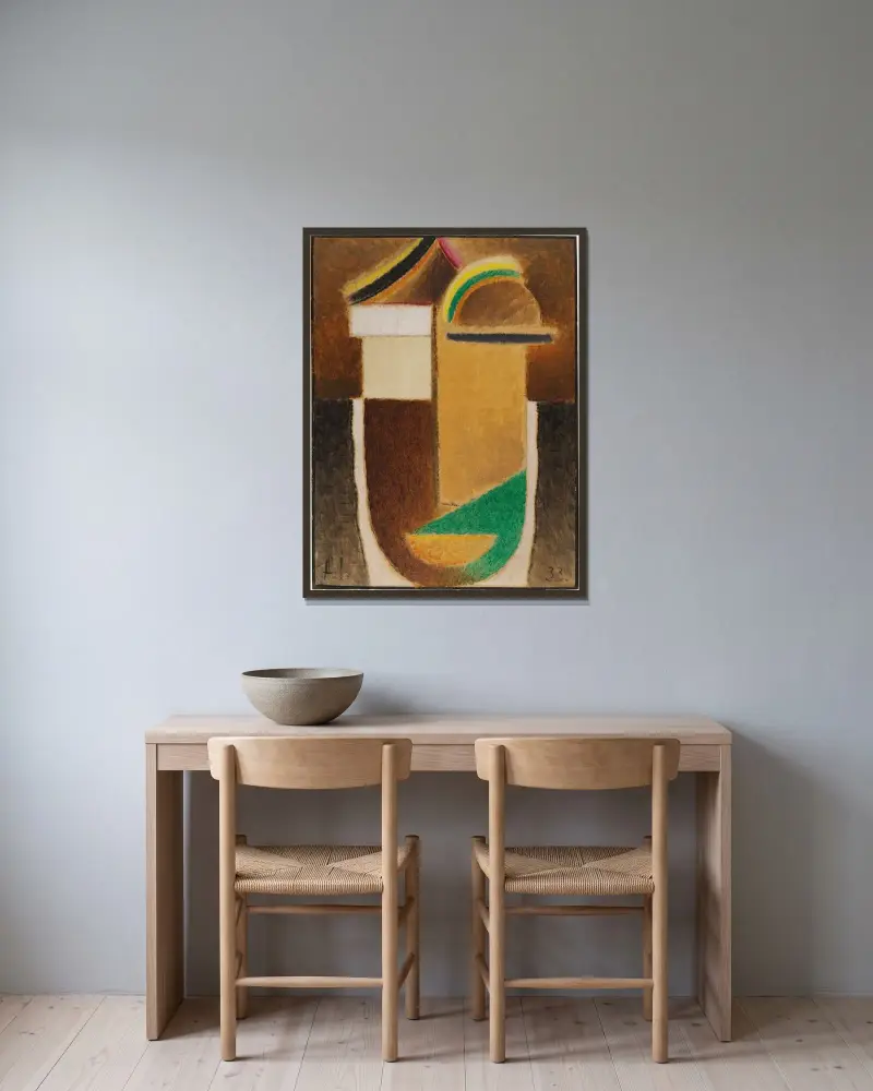 Abstrakter Kopf (Konstruktiver Kopf), 1933 – nr 1 av Alexej von Jawlensky inramad på en vägg