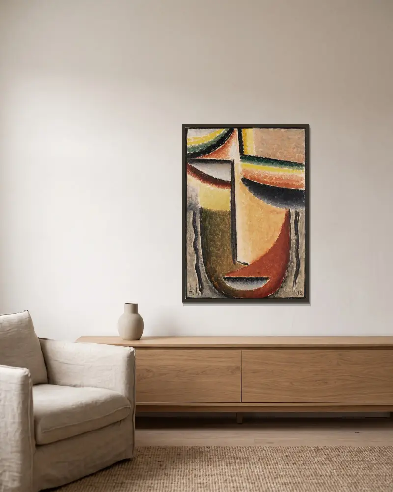 Abstrakter Kopf; Tragische Maske av Alexej von Jawlensky inramad på en vägg