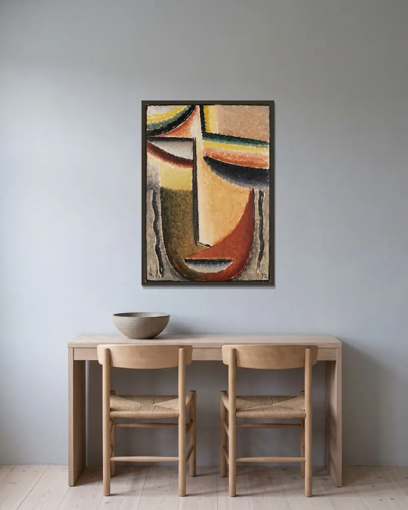 Abstrakter Kopf; Tragische Maske av Alexej von Jawlensky inramad på en vägg