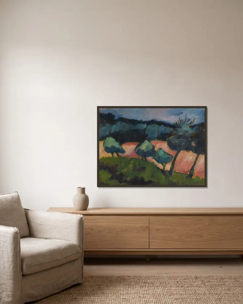 Bäume und Dünen in Prerow (Trees and dunes in Prerow) av Alexej von Jawlensky inramad på en vägg