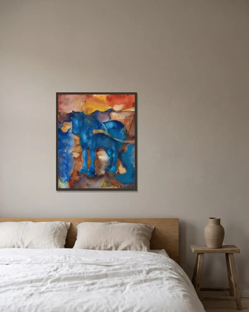 Blaues Pferd av Alexej von Jawlensky inramad på en vägg