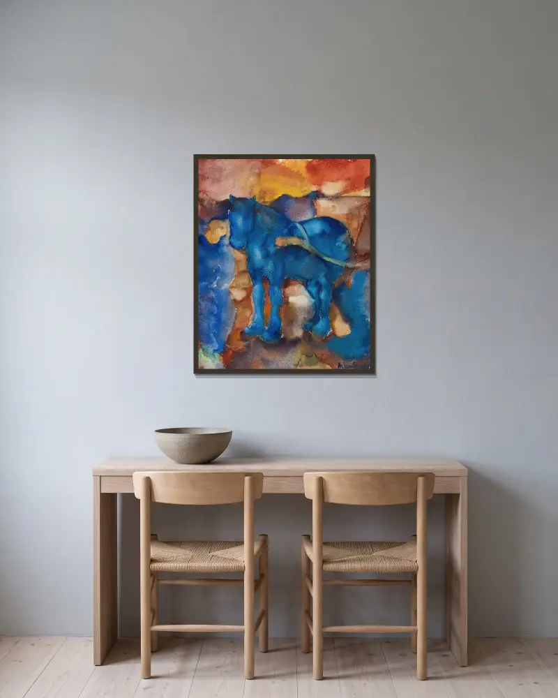 Blaues Pferd av Alexej von Jawlensky inramad på en vägg