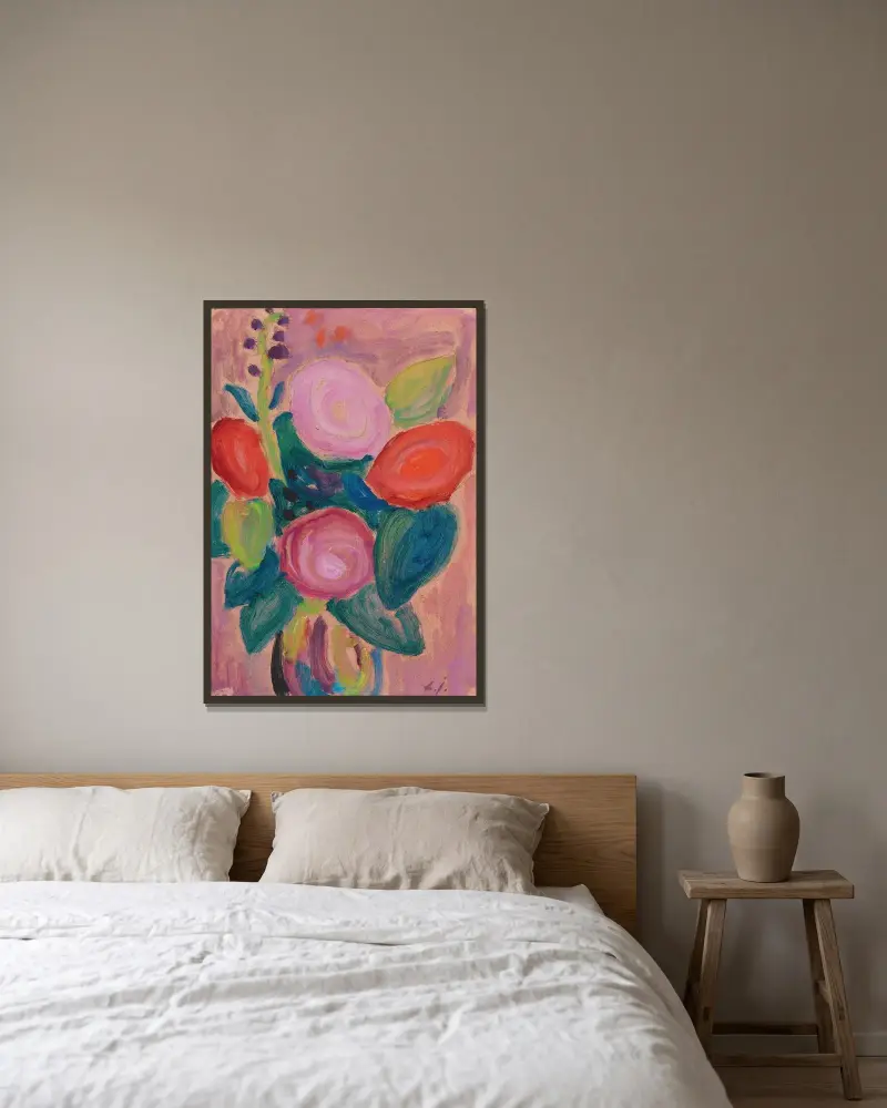 Blumenstrauss in Vase av Alexej von Jawlensky inramad på en vägg
