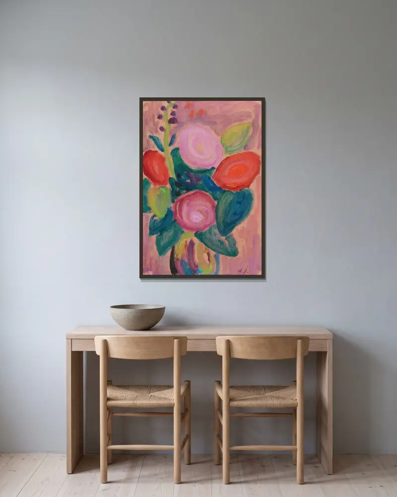 Blumenstrauss in Vase av Alexej von Jawlensky inramad på en vägg