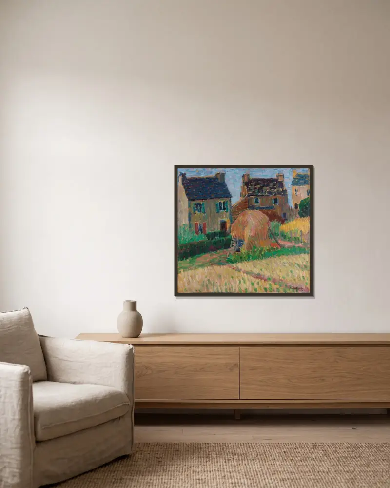 Bretonische Häuser mit Heuhaufen av Alexej von Jawlensky inramad på en vägg