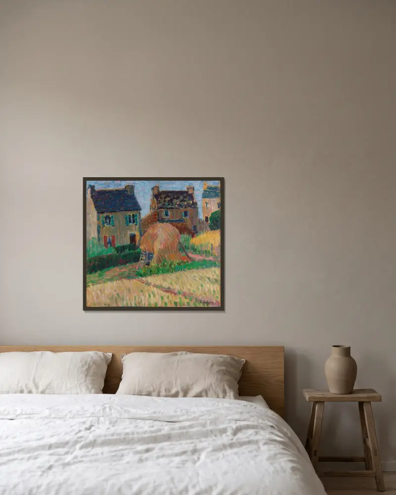 Bretonische Häuser mit Heuhaufen av Alexej von Jawlensky inramad på en vägg