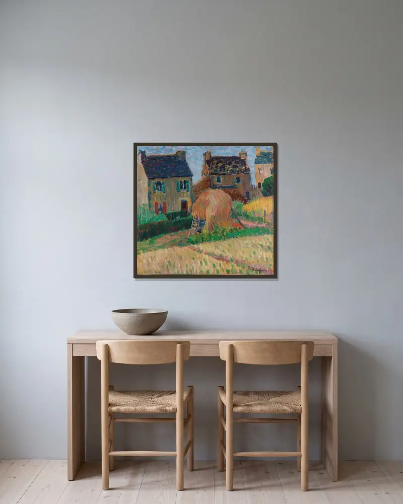Bretonische Häuser mit Heuhaufen av Alexej von Jawlensky inramad på en vägg