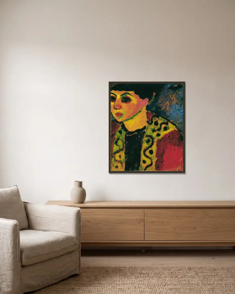 Dame vor blauem Grund av Alexej von Jawlensky inramad på en vägg