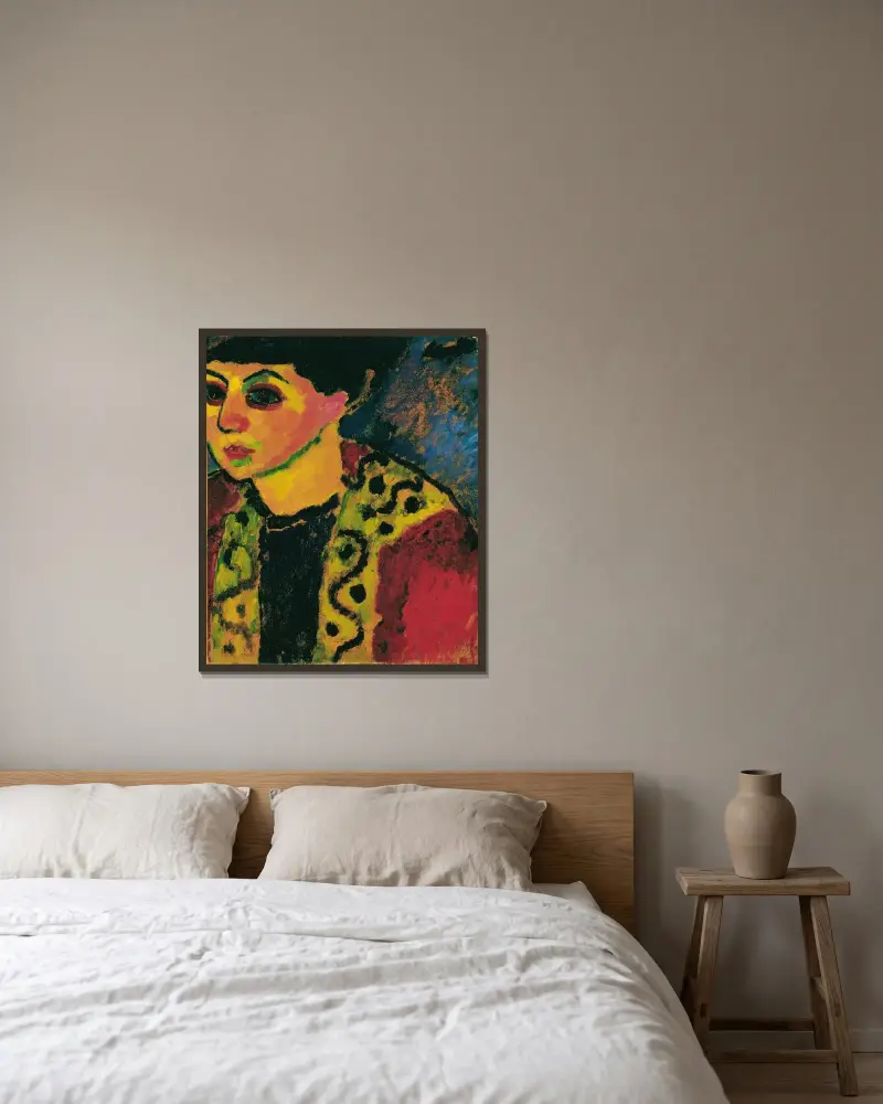 Dame vor blauem Grund av Alexej von Jawlensky inramad på en vägg