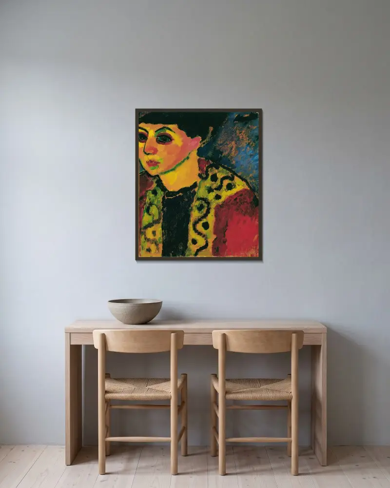Dame vor blauem Grund av Alexej von Jawlensky inramad på en vägg