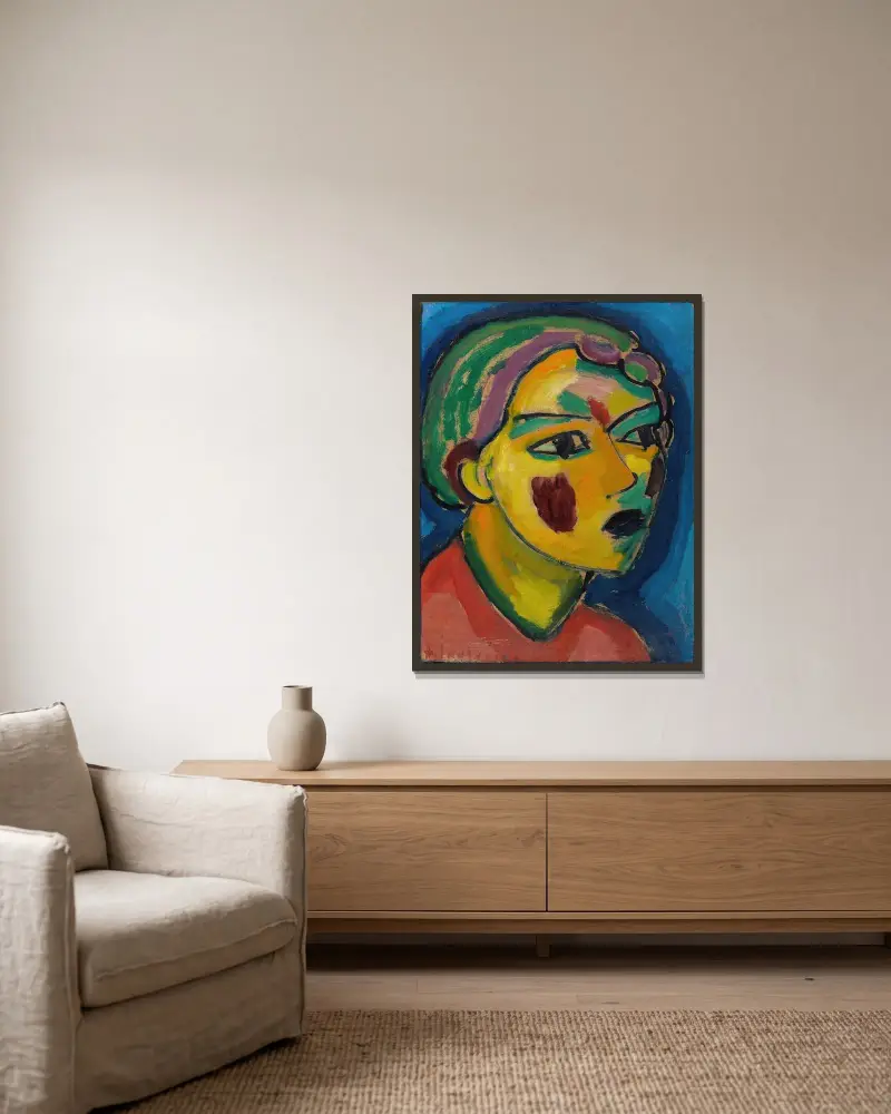 Dichterin (Mystischer Kopf) von Alexej von Jawlensky gerahmt an einer Wand