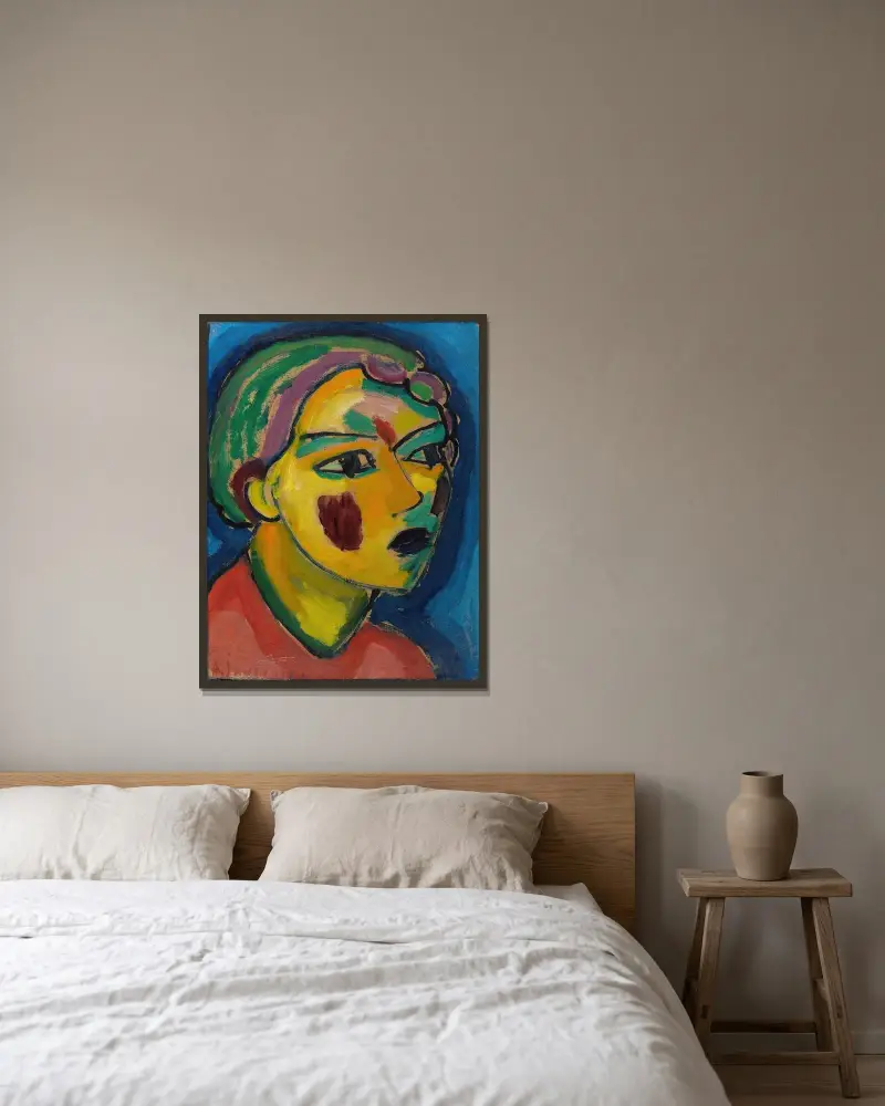 Dichterin (Mystischer Kopf) von Alexej von Jawlensky gerahmt an einer Wand