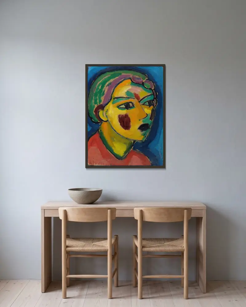 Dichterin (Mystischer Kopf) von Alexej von Jawlensky gerahmt an einer Wand