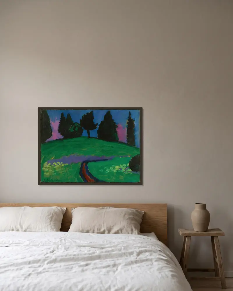 Dunkle Bäume über Grünem Hang (Dark Trees Over Green Slope) av Alexej von Jawlensky inramad på en vägg