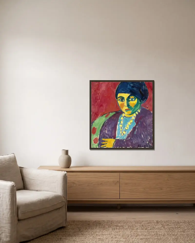 Female Head, Helene av Alexej von Jawlensky inramad på en vägg
