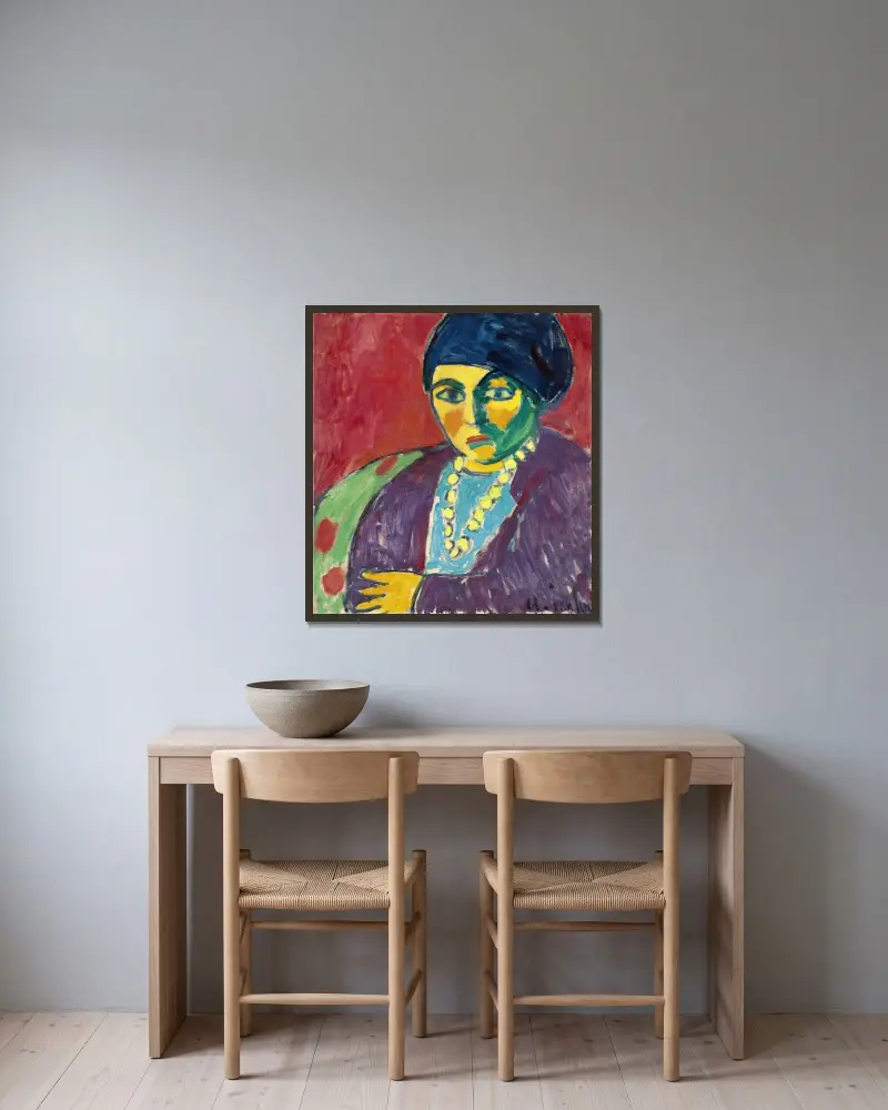Female Head, Helene av Alexej von Jawlensky inramad på en vägg