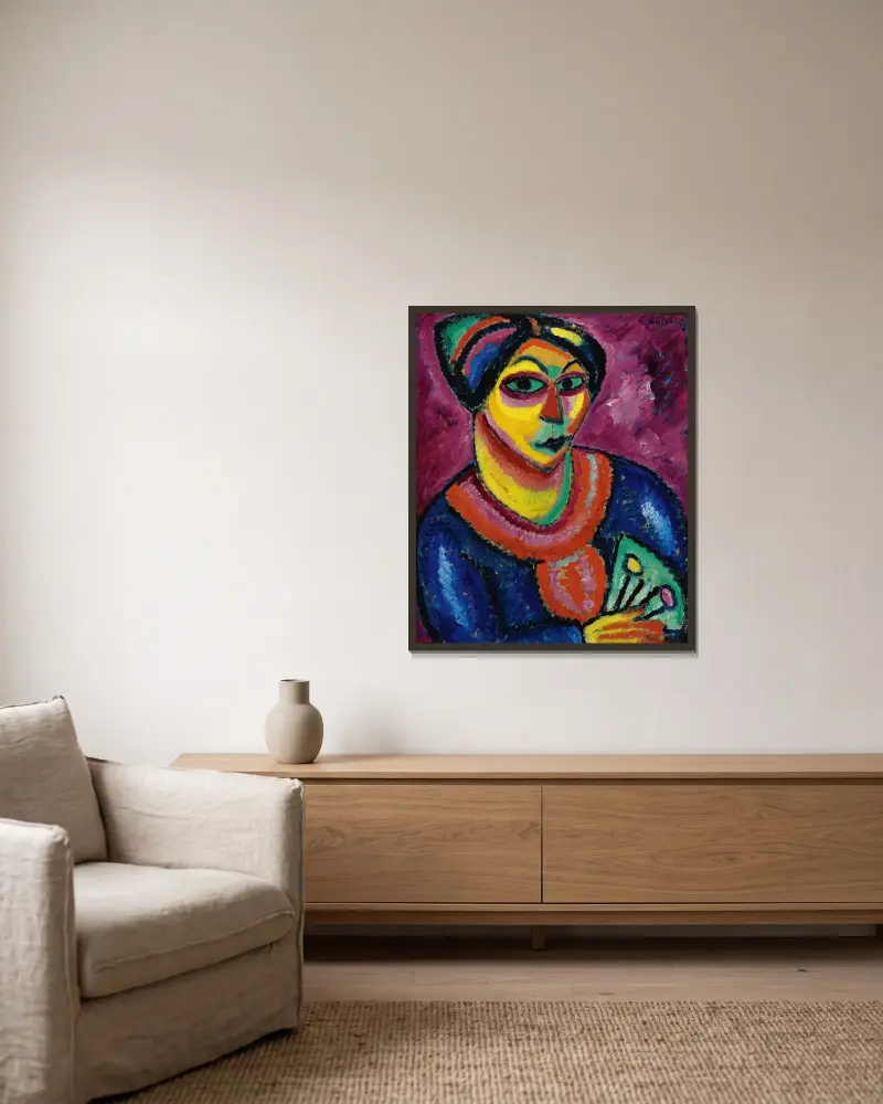 Frau mit grünem Fächer, 1912 – Nr. 1 von Alexej von Jawlensky gerahmt an einer Wand