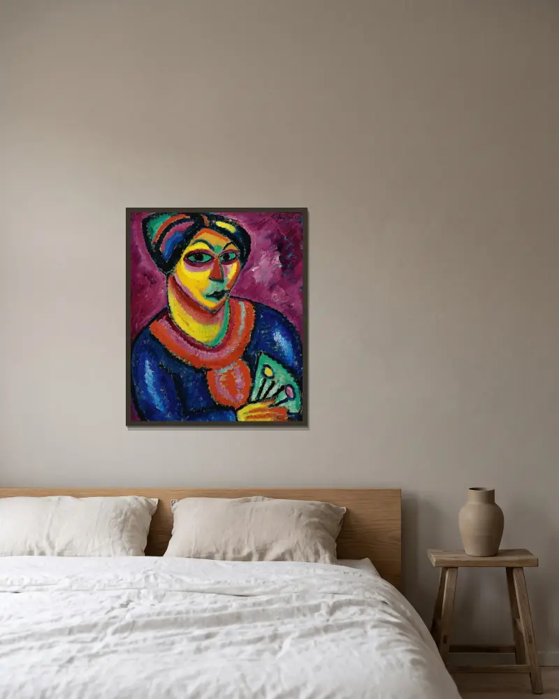 Frau mit grünem Fächer, 1912 – Nr. 1 von Alexej von Jawlensky gerahmt an einer Wand
