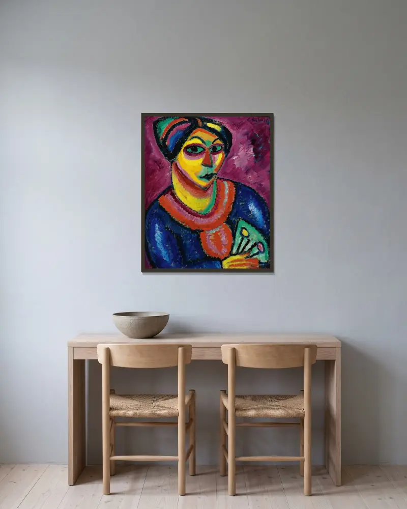 Frau mit grünem Fächer, 1912 – Nr. 1 von Alexej von Jawlensky gerahmt an einer Wand