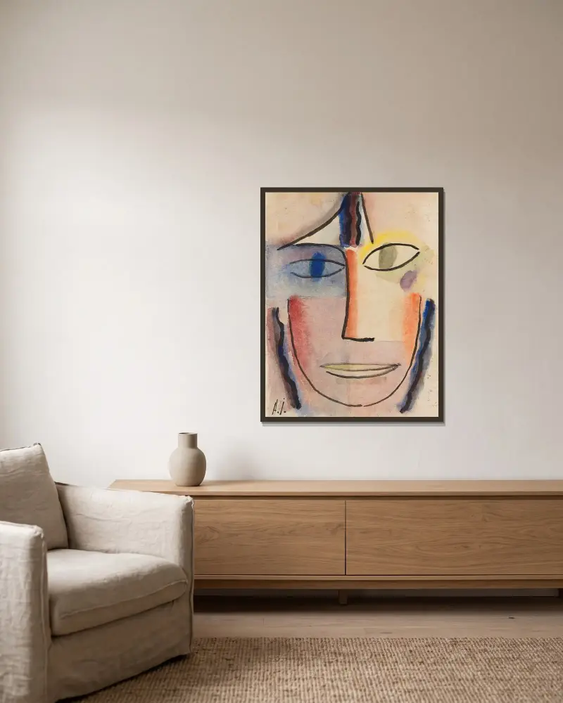 Frauenkopf Femina av Alexej von Jawlensky inramad på en vägg
