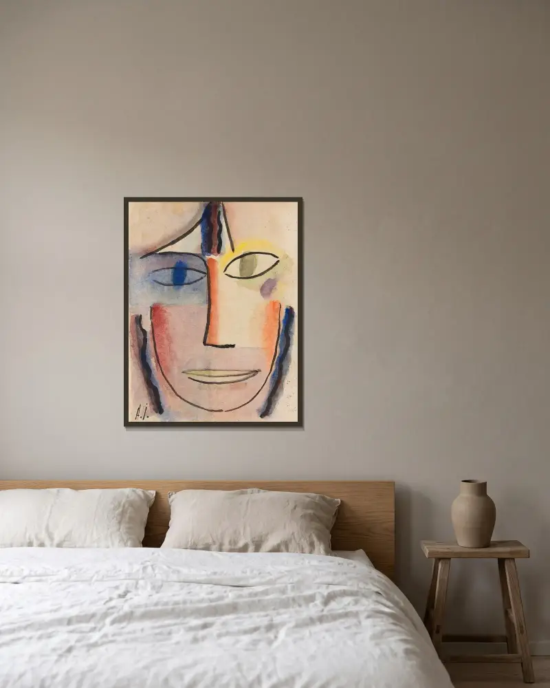 Frauenkopf Femina av Alexej von Jawlensky inramad på en vägg