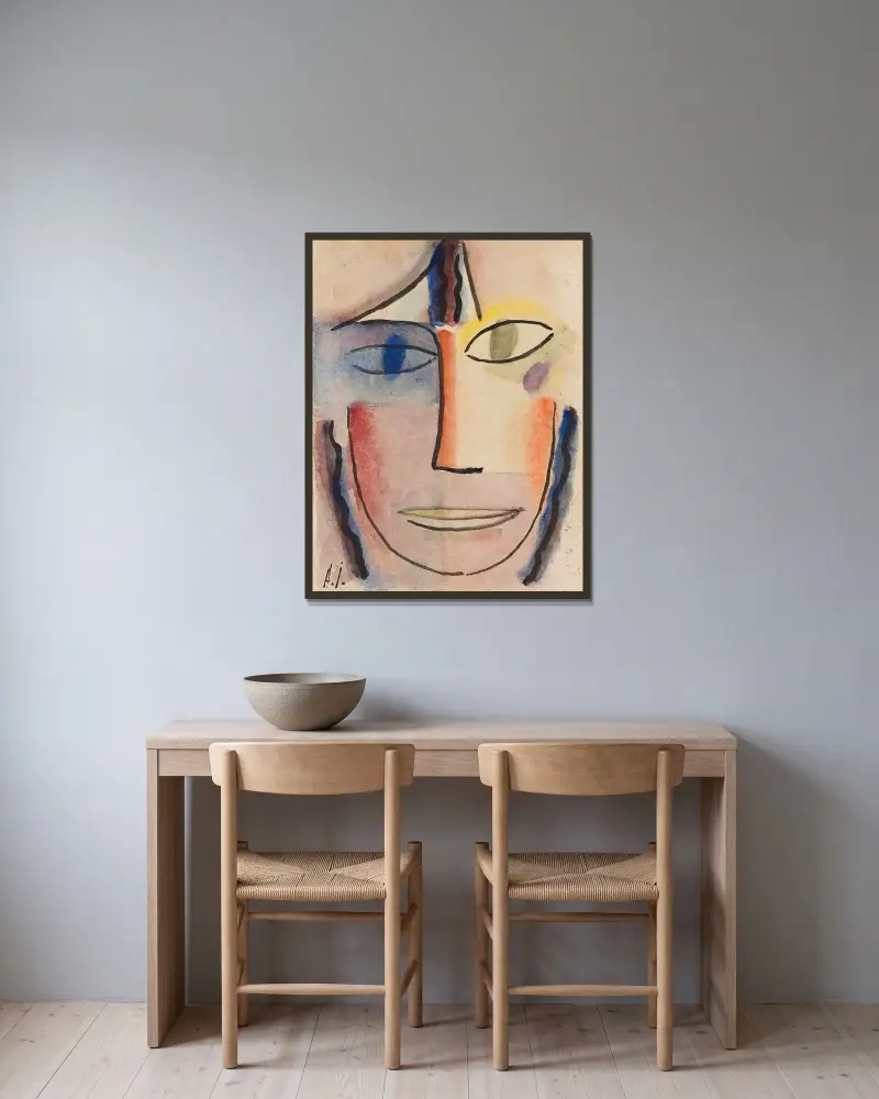 Frauenkopf Femina av Alexej von Jawlensky inramad på en vägg
