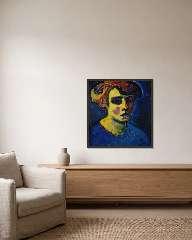 Frauenkopf (Head of a Woman) av Alexej von Jawlensky inramad på en vägg