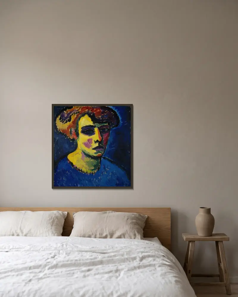 Frauenkopf (Head of a Woman) av Alexej von Jawlensky inramad på en vägg