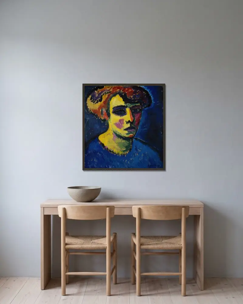 Frauenkopf (Head of a Woman) av Alexej von Jawlensky inramad på en vägg