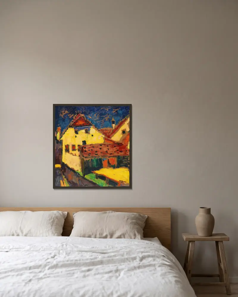 Gelbe Häuser av Alexej von Jawlensky inramad på en vägg