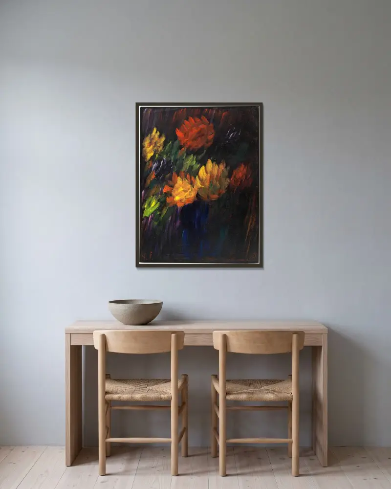 Grosses Stilleben; Chrysanthemen av Alexej von Jawlensky inramad på en vägg