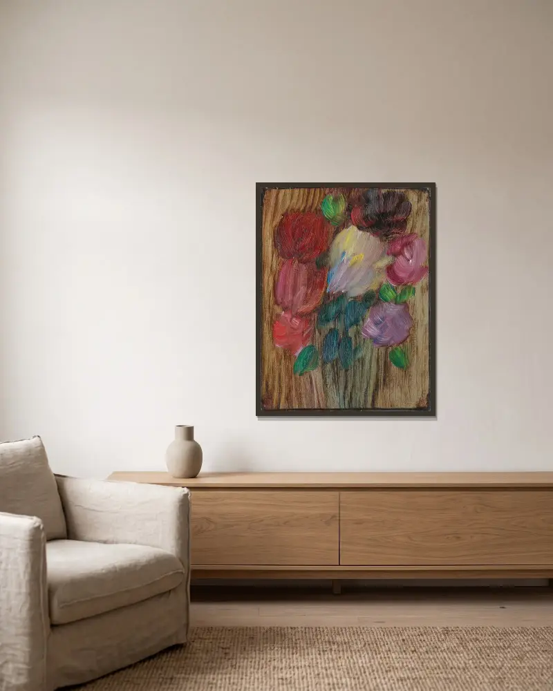 Grosses Stilleben; Pfingstrosen In Dämmerung av Alexej von Jawlensky inramad på en vägg