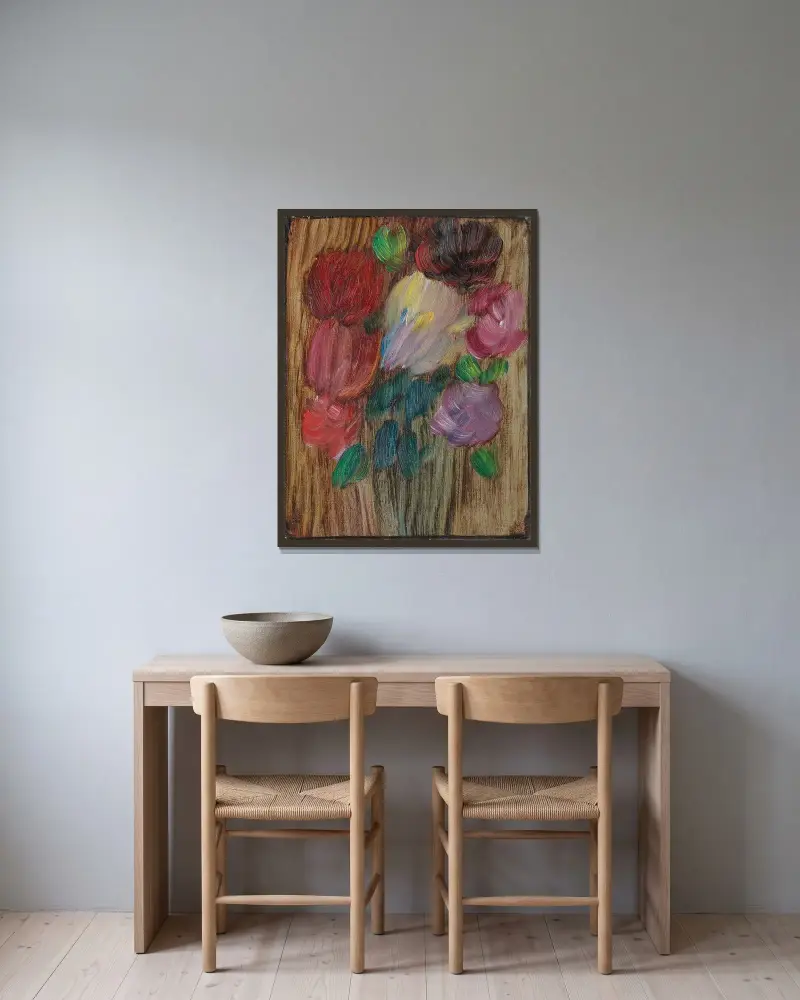 Grosses Stilleben; Pfingstrosen In Dämmerung av Alexej von Jawlensky inramad på en vägg