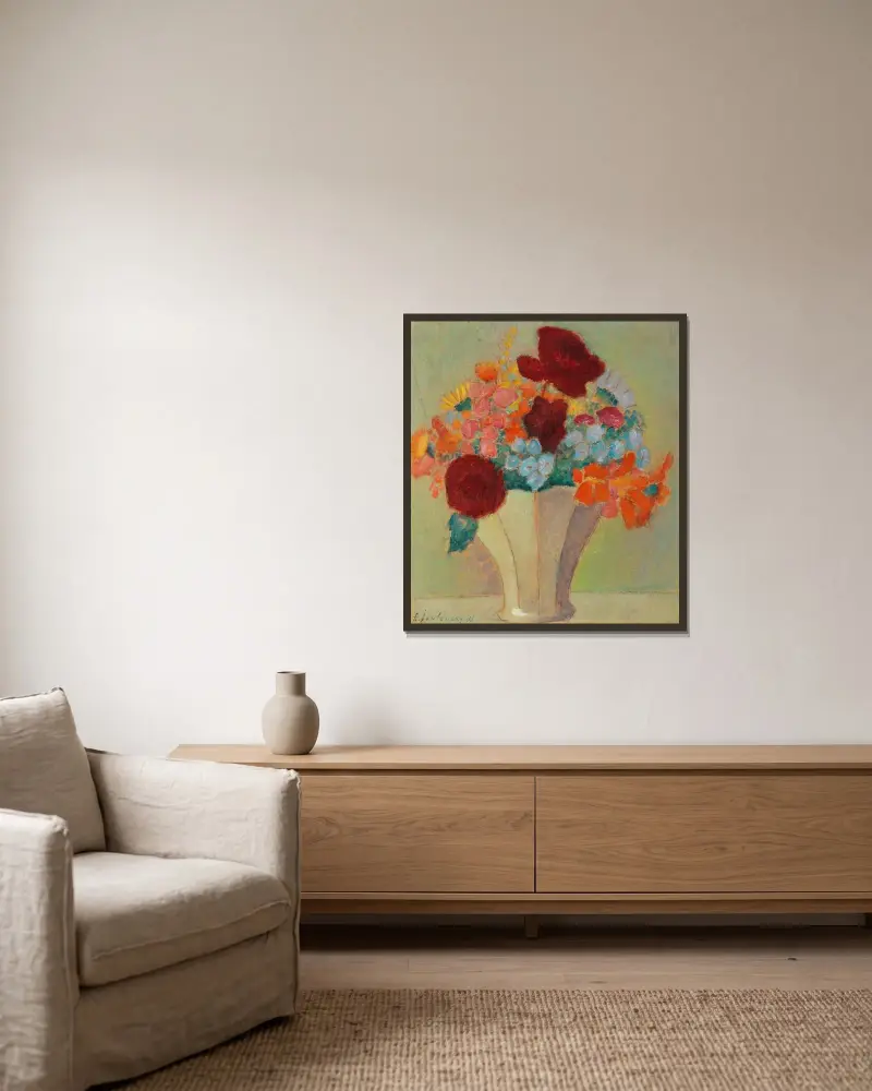 Grosses Stillleben; Helles Bouquet av Alexej von Jawlensky inramad på en vägg