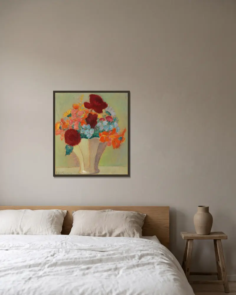 Grosses Stillleben; Helles Bouquet av Alexej von Jawlensky inramad på en vägg