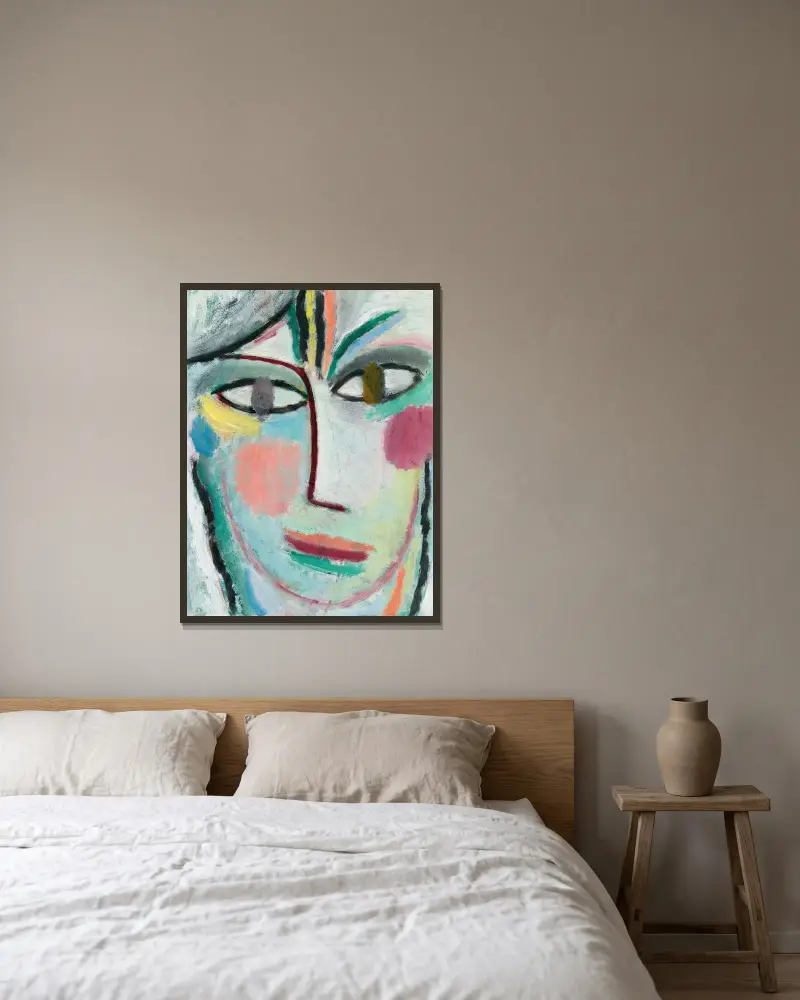 Head Of A Woman, Femina av Alexej von Jawlensky inramad på en vägg