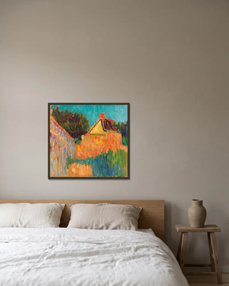 Kleines Haus vor Buschwerk (Französische Landschaft) av Alexej von Jawlensky inramad på en vägg