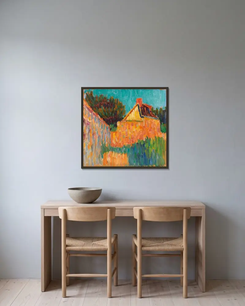 Kleines Haus vor Buschwerk (Französische Landschaft) av Alexej von Jawlensky inramad på en vägg
