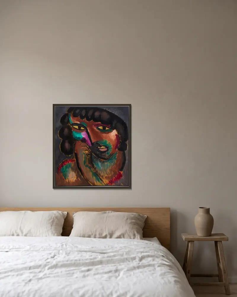 Huvud i bronsfärg – Porträtt av Sacharoff av Alexej von Jawlensky inramad på en vägg