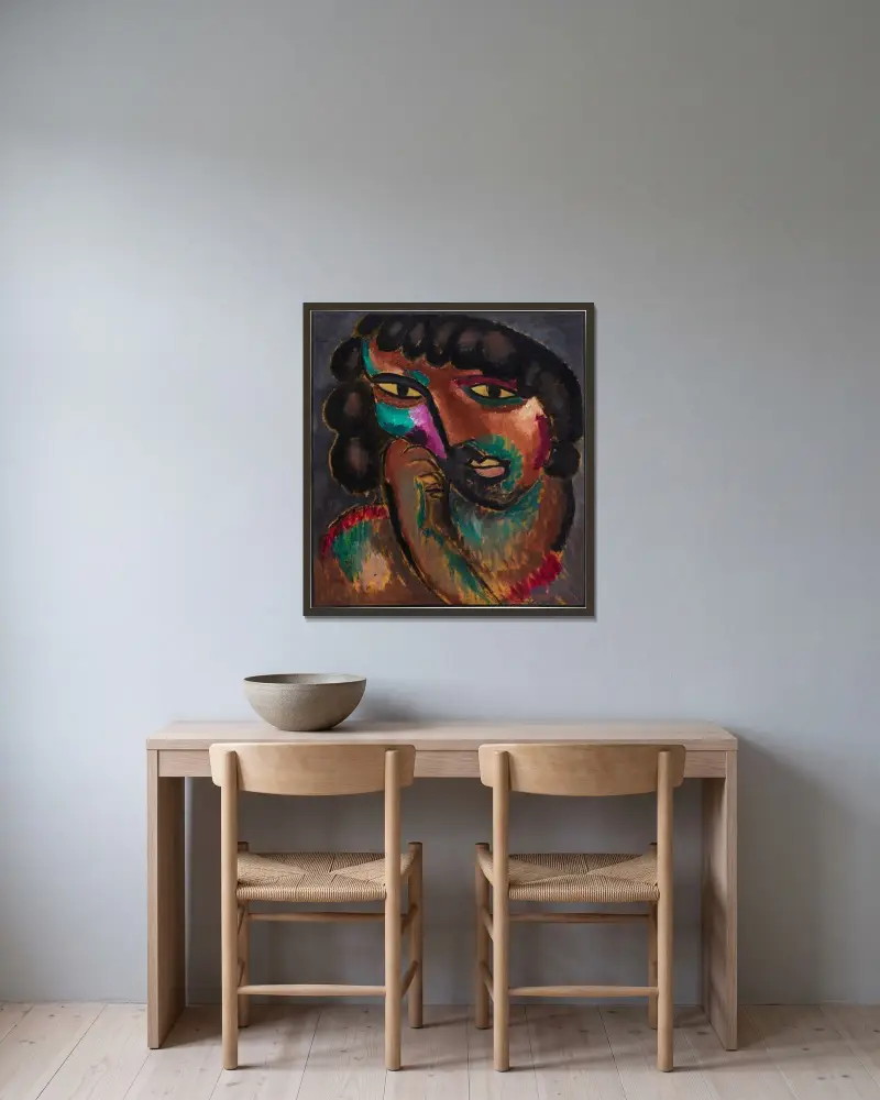 Huvud i bronsfärg – Porträtt av Sacharoff av Alexej von Jawlensky inramad på en vägg