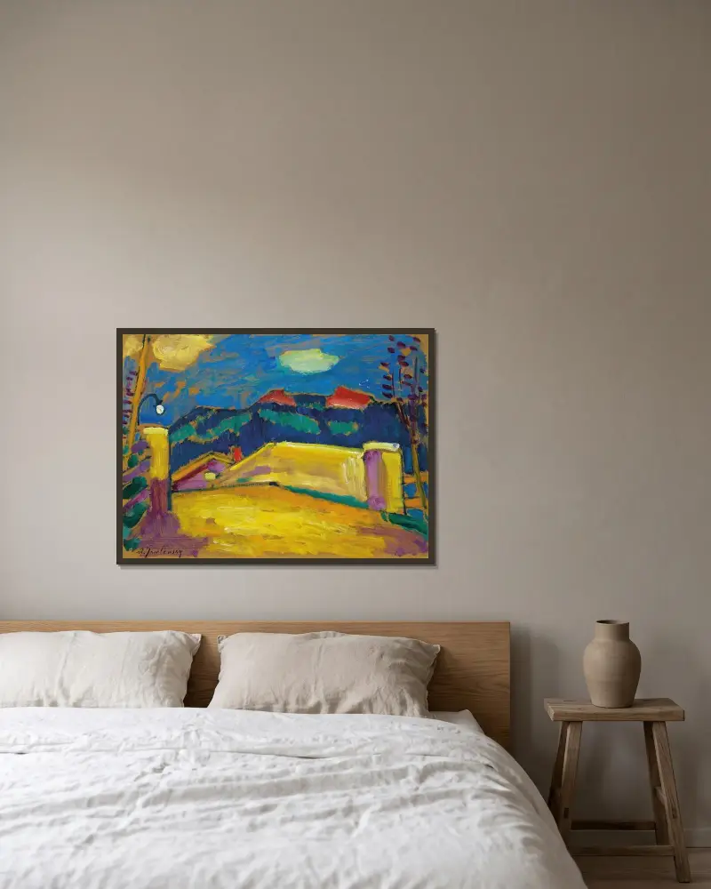 Landschaft mit Brücke av Alexej von Jawlensky inramad på en vägg