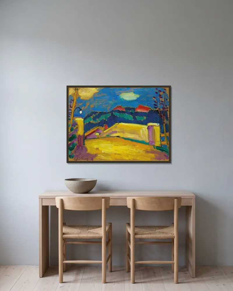 Landschaft mit Brücke av Alexej von Jawlensky inramad på en vägg