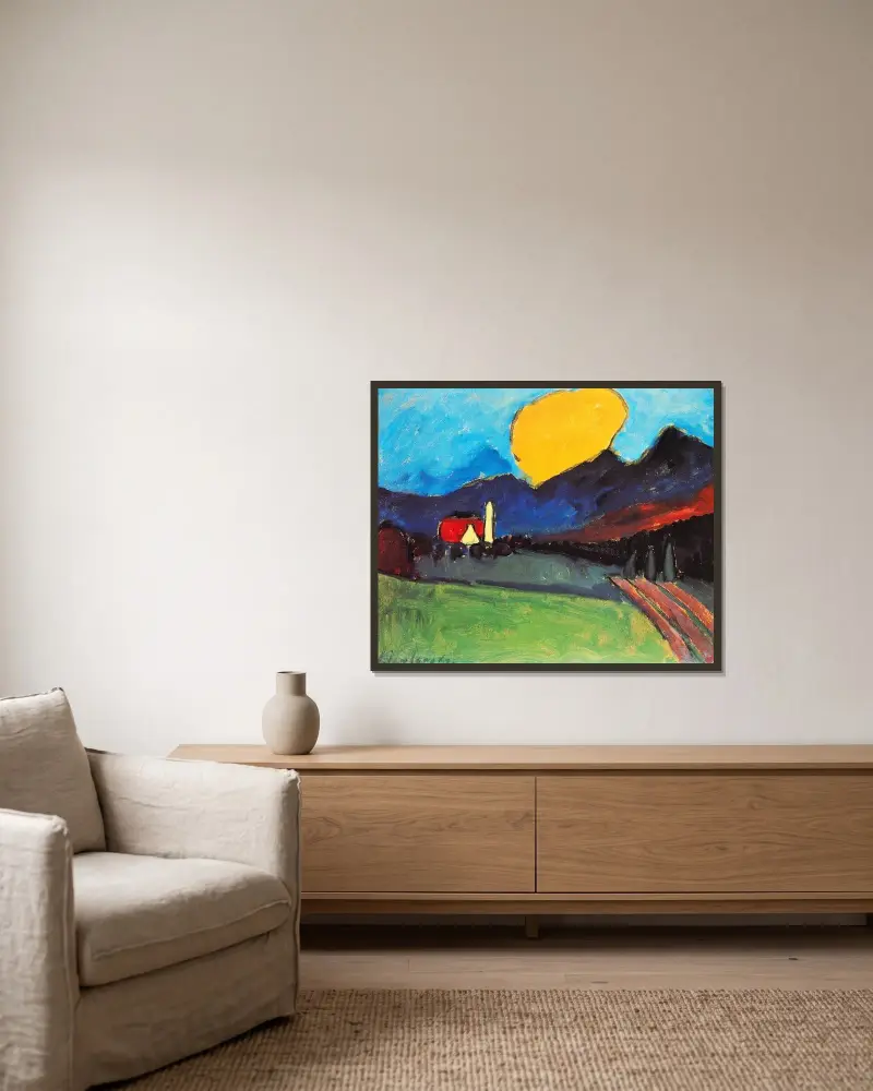 Landschaft mit orangener Wolke av Alexej von Jawlensky inramad på en vägg