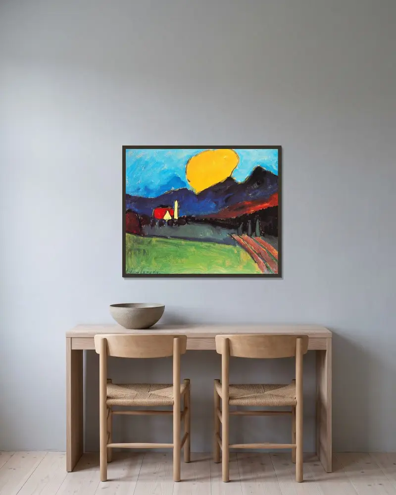 Landschaft mit orangener Wolke av Alexej von Jawlensky inramad på en vägg
