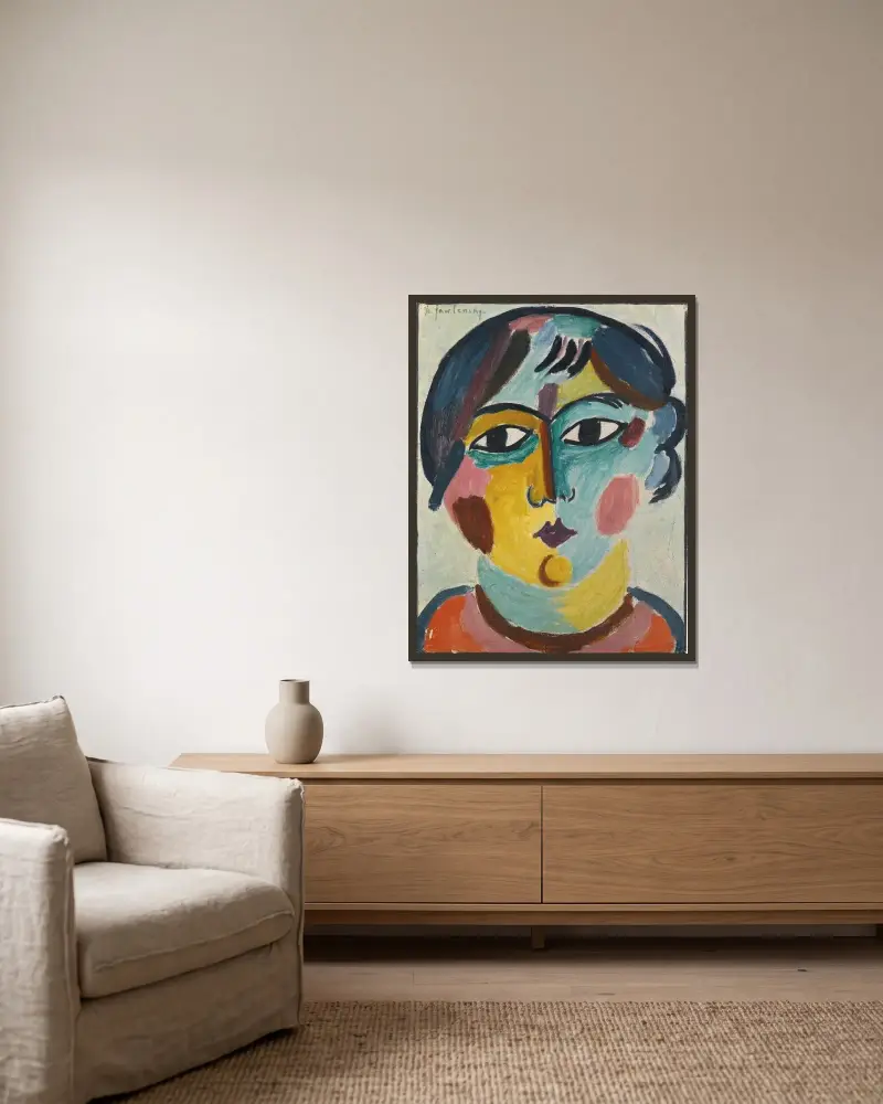 Mädchenkopf – Die Asiatin (Head of girl – The Asian) av Alexej von Jawlensky inramad på en vägg