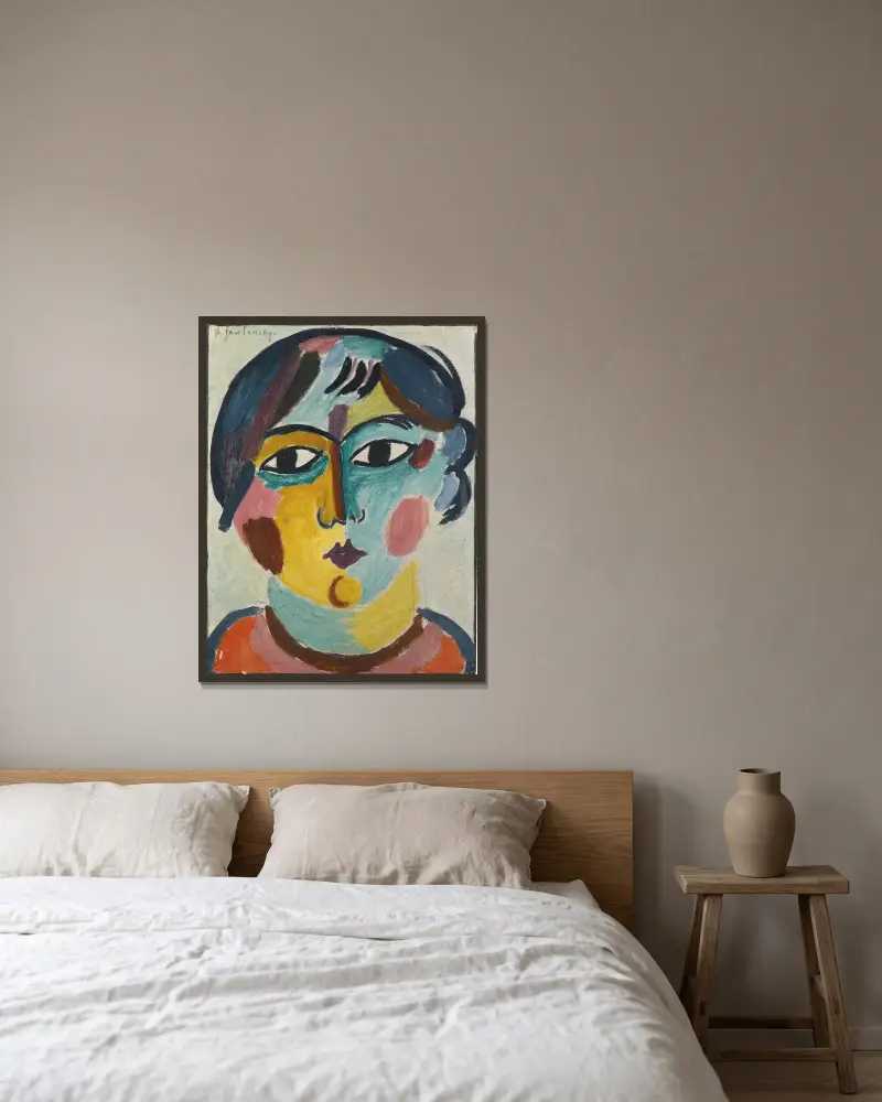 Mädchenkopf – Die Asiatin (Head of girl – The Asian) av Alexej von Jawlensky inramad på en vägg