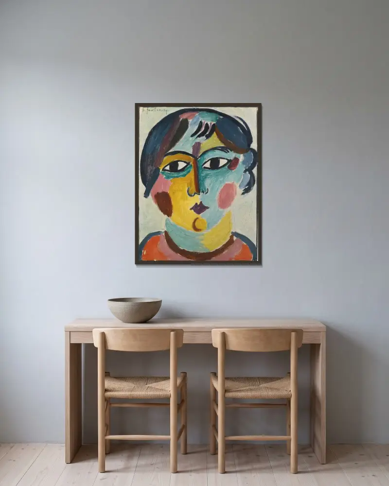 Mädchenkopf – Die Asiatin (Head of girl – The Asian) av Alexej von Jawlensky inramad på en vägg