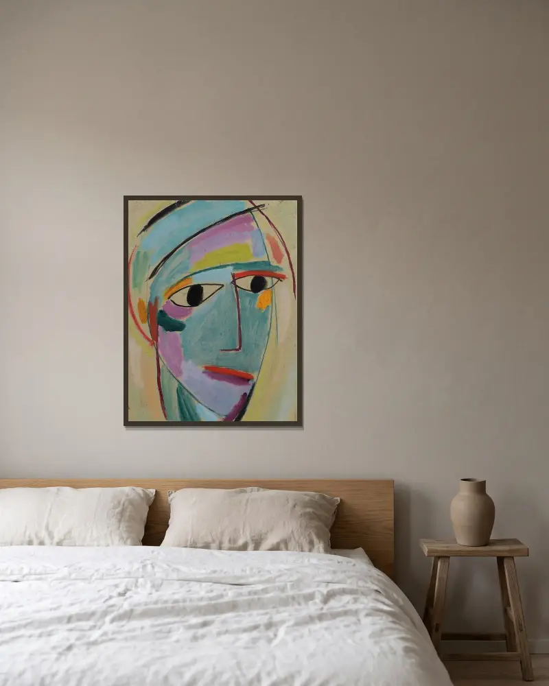 Mystical head, Three-quarter profile av Alexej von Jawlensky inramad på en vägg