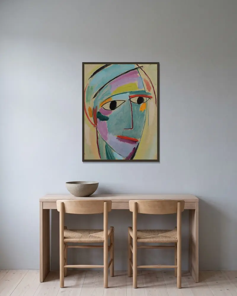 Mystical head, Three-quarter profile av Alexej von Jawlensky inramad på en vägg